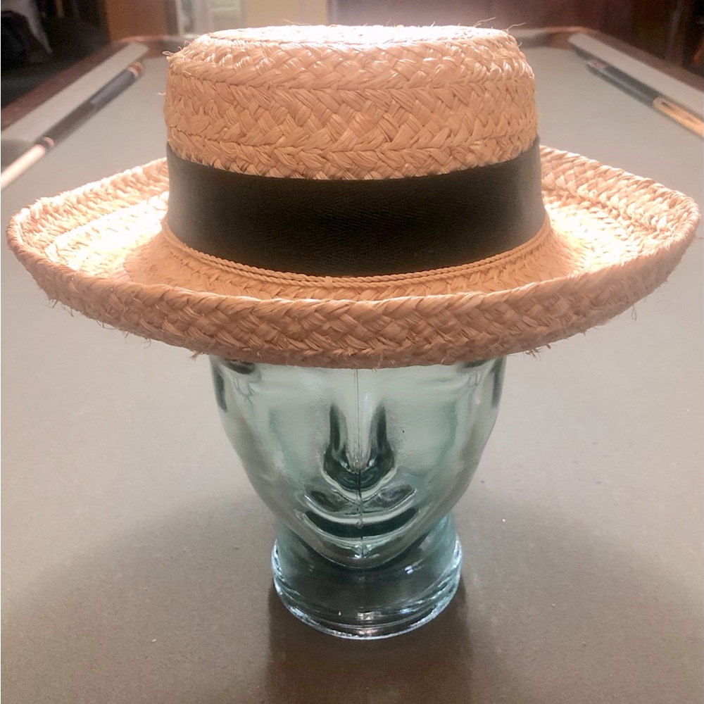 Perfect straw hat with black grosgrain ribbon trim